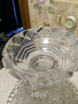 Press Cut Pedestal Punch Bowl with Cups Button Pattern Marked 15 1/2 Diameter