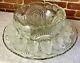 Pressed Sawtooth Cut Glass Punch Serving Bowl Pedestal Tray 12 Cups XL 30 Lbs