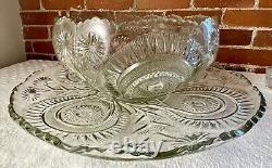 Pressed Sawtooth Cut Glass Punch Serving Bowl Pedestal Tray 12 Cups XL 30 Lbs