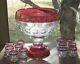 Price Cut! Tiffin Kings Crown Ruby Flash 16 Punch Bowl, Base &12 Punch Cups Evc