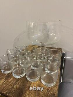 Princess House Crystal Heritage Stem Punch Bowl Set Bowl With 12 Glasses