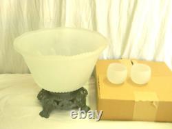 Princess House Pedestal Frosted Glass Punch Bowl 12 Frosted Roly Poly Glasses