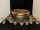 Punch Bowl 12 Cups Glass with Gold Trim