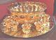 Punch Bowl & 12 Cups Gold Flash Glass Vintage United States Glass