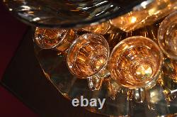 Punch Bowl & 12 Cups Gold Flash Glass Vintage United States Glass