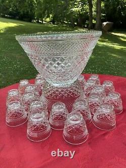 Punch Bowl 24 Cups Anchor Hocking Diamond Pt Wexford Great Shape