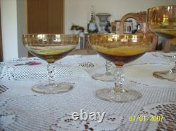 Punch Bowl & 6 Glasses Antique Set Gold Etched Scalloped Edges To Clear