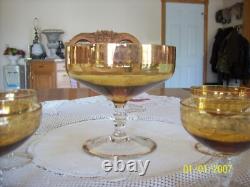 Punch Bowl & 6 Glasses Antique Set Gold Etched Scalloped Edges To Clear