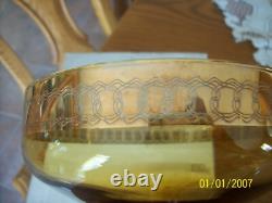 Punch Bowl & 6 Glasses Antique Set Gold Etched Scalloped Edges To Clear