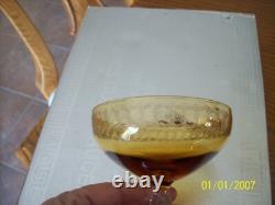 Punch Bowl & 6 Glasses Antique Set Gold Etched Scalloped Edges To Clear