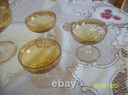 Punch Bowl & 6 Glasses Antique Set Gold Etched Scalloped Edges To Clear