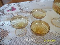 Punch Bowl & 6 Glasses Antique Set Gold Etched Scalloped Edges To Clear