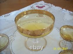 Punch Bowl & 6 Glasses Antique Set Gold Etched Scalloped Edges To Clear