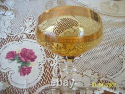 Punch Bowl & 6 Glasses Antique Set Gold Etched Scalloped Edges To Clear