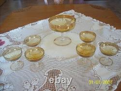 Punch Bowl & 6 Glasses Antique Set Gold Etched Scalloped Edges To Clear