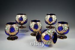 Punch Bowl Cobalt W 6 Glasses Blue 24k Glass Beaitful Flower