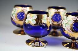 Punch Bowl Cobalt W 6 Glasses Blue 24k Glass Beaitful Flower