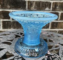 Punch Bowl Fenton Blue Ruffled Opalesent with Pedestal Tagged