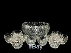 Punch Bowl Fenton Hobnail Set Bubble Glass Party Cocktail Crystal 10 Cup Vintage