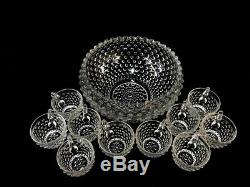 Punch Bowl Fenton Hobnail Set Bubble Glass Party Cocktail Crystal 10 Cup Vintage