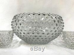 Punch Bowl Fenton Hobnail Set Bubble Glass Party Cocktail Crystal 10 Cup Vintage