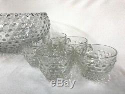Punch Bowl Fenton Hobnail Set Bubble Glass Party Cocktail Crystal 10 Cup Vintage