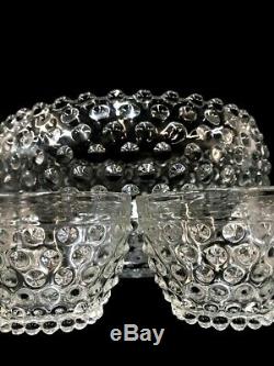 Punch Bowl Fenton Hobnail Set Bubble Glass Party Cocktail Crystal 10 Cup Vintage