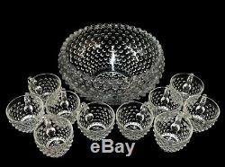 Punch Bowl Fenton Hobnail Set Bubble Glass Party Cocktail Crystal 10 Cup Vintage