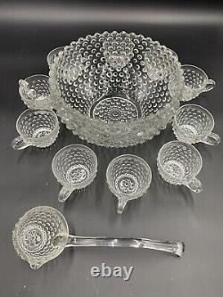 Punch Bowl Hobnail Duncan Miller Bubble Glass Party Cocktail 10 Cups And Ladle