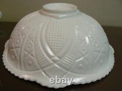 Punch Bowl Milk Glass Concord Pattern McKee Pedestal & with 9 cups & ladle Vtg