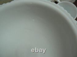 Punch Bowl Milk Glass Concord Pattern McKee Pedestal & with 9 cups & ladle Vtg