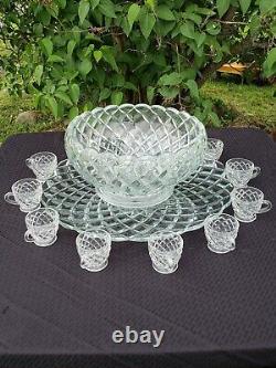 Punch Bowl Set Vintage Tiffin Franciscan Williamsburg Diamond Glass Plate Cups