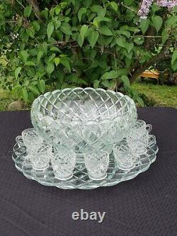 Punch Bowl Set Vintage Tiffin Franciscan Williamsburg Diamond Glass Plate Cups