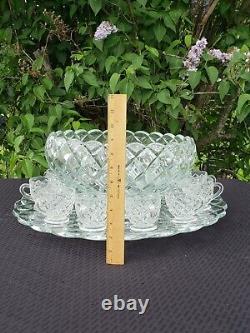 Punch Bowl Set Vintage Tiffin Franciscan Williamsburg Diamond Glass Plate Cups