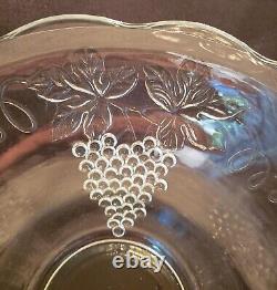 Punch Bowl Set With 12 Cups Vintage Anchor Hocking Clear Grapes and Leaves