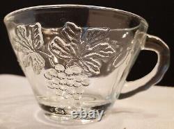 Punch Bowl Set With 12 Cups Vintage Anchor Hocking Clear Grapes and Leaves