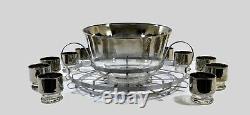 Punch Bowl Set With Caddy Vintage Dorothy Thorpe Style Silver Ombre Twelve Cup