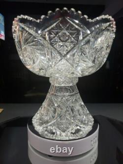 Punch Bowl & Stand Base Antique American Brilliant period Cut Glass Crystal 1908