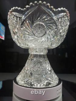 Punch Bowl & Stand Base Antique American Brilliant period Cut Glass Crystal 1908