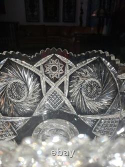Punch Bowl & Stand Base Antique American Brilliant period Cut Glass Crystal 1908