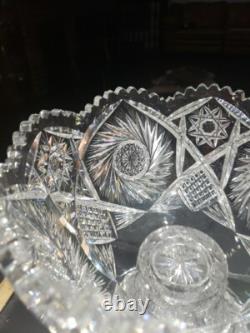 Punch Bowl & Stand Base Antique American Brilliant period Cut Glass Crystal 1908