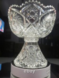 Punch Bowl & Stand Base Antique American Brilliant period Cut Glass Crystal 1908
