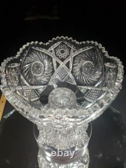 Punch Bowl & Stand Base Antique American Brilliant period Cut Glass Crystal 1908