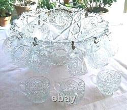 Punch Bowl Vintage Imperial Glass Whirling Star complete set