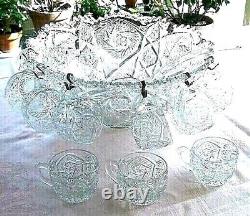 Punch Bowl Vintage Imperial Glass Whirling Star complete set