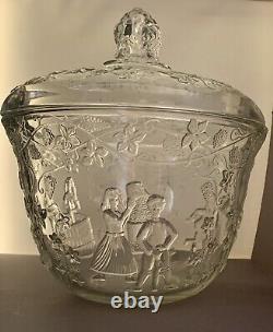 Punch Bowl With Lid Glass Serving Bowl Vintage Antique Centerpiece Dinnerware