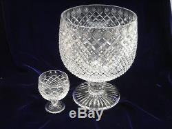 Punch Bowl and 6 Punch Cups crystal, hand cut, diamond and fan pattern, new