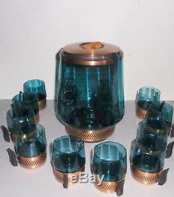 Punch Bowl lidded 12 Glasses danish design Midcentury copper bakelit