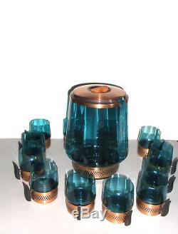 Punch Bowl lidded 12 Glasses danish design Midcentury copper bakelit