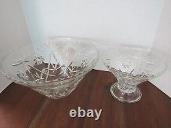 Punch Serving Bowl Cut glass 2pcs Large Set Heavy Thick Stackable Hourglass